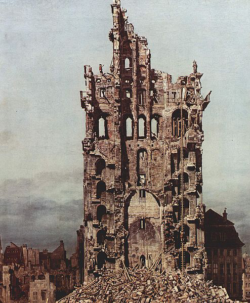 Ansicht von Dresden, Die Ruine der Kreuzkirche, von Osten aus gesehen